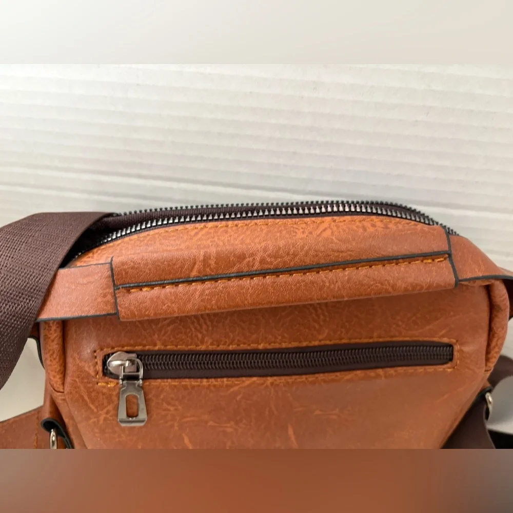 NWOT CarlKimu Brown Mens Crossbody Shoulder Bag Faux Leather Business Casual.